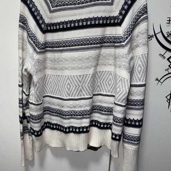 Women's Chaps Gray Black White Cream Mock Neck Pullover Knit Stripe Sweater  XL‎ - Picture 8 of 10